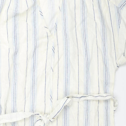 H&M Womens Ivory Striped Viscose T-Shirt Dress Size XS V-Neck Pullover