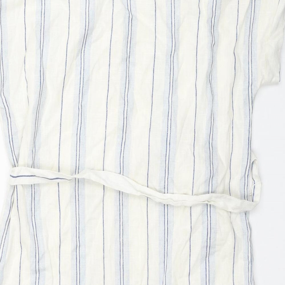 H&M Womens Ivory Striped Viscose T-Shirt Dress Size XS V-Neck Pullover