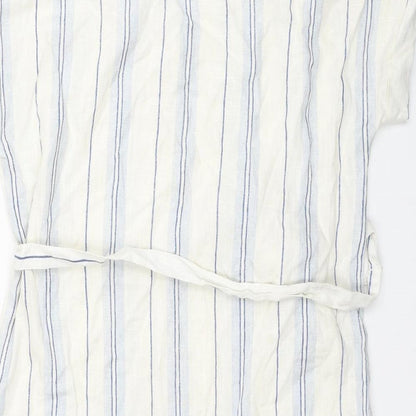 H&M Womens Ivory Striped Viscose T-Shirt Dress Size XS V-Neck Pullover