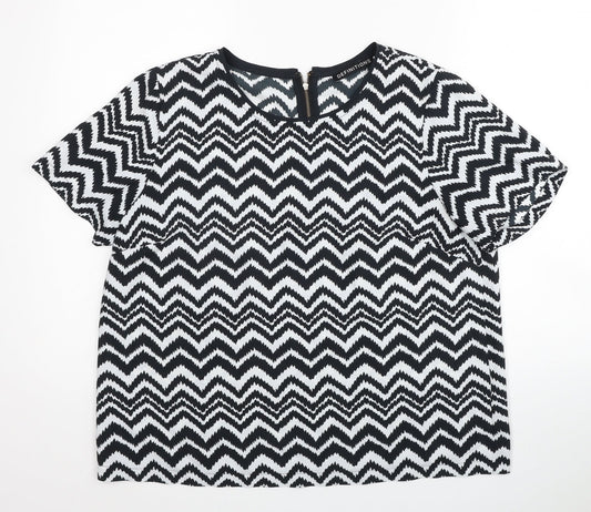 Definitions Womens Black Geometric Polyester Basic T-Shirt Size 16 Scoop Neck