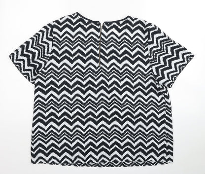 Definitions Womens Black Geometric Polyester Basic T-Shirt Size 16 Scoop Neck