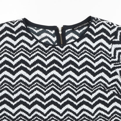 Definitions Womens Black Geometric Polyester Basic T-Shirt Size 16 Scoop Neck