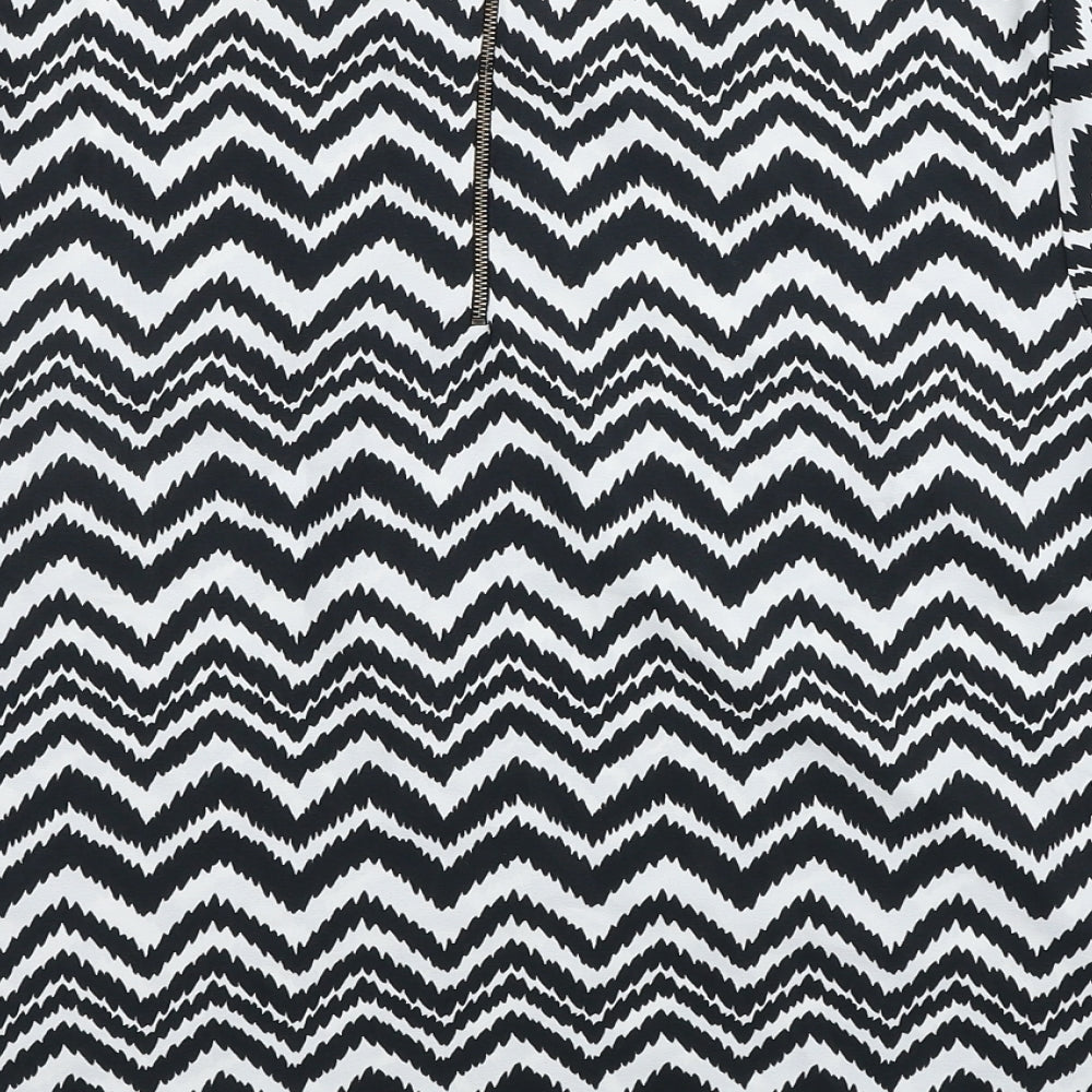 Definitions Womens Black Geometric Polyester Basic T-Shirt Size 16 Scoop Neck