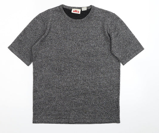 Alia Womens Silver Acrylic Basic T-Shirt Size S Round Neck