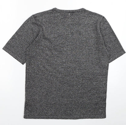 Alia Womens Silver Acrylic Basic T-Shirt Size S Round Neck