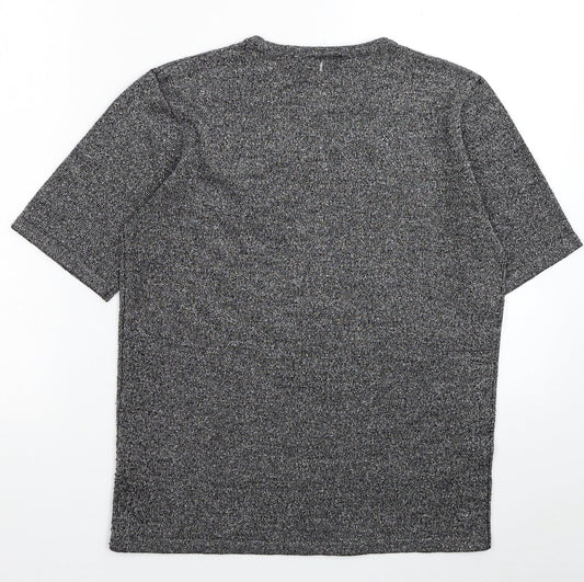 Alia Womens Silver Acrylic Basic T-Shirt Size S Round Neck