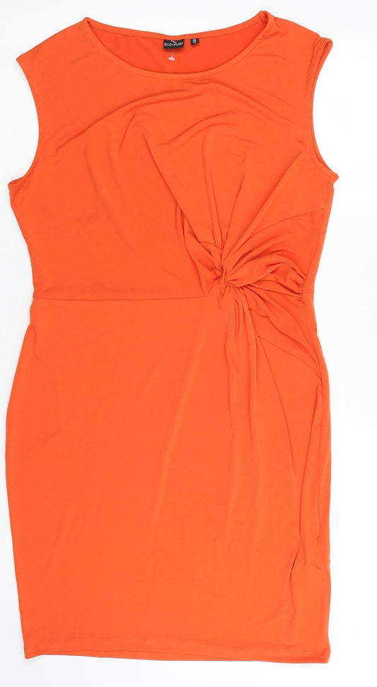 Body Flirt Womens Orange Polyester Pencil Dress Size 12 Boat Neck Pullover - Size 12-14 Knot Detail
