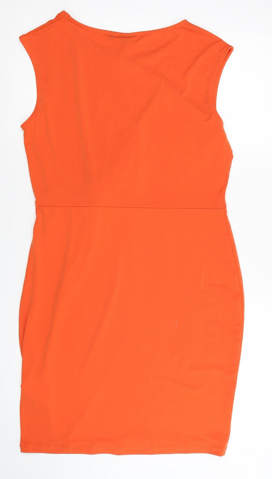 Body Flirt Womens Orange Polyester Pencil Dress Size 12 Boat Neck Pullover - Size 12-14 Knot Detail