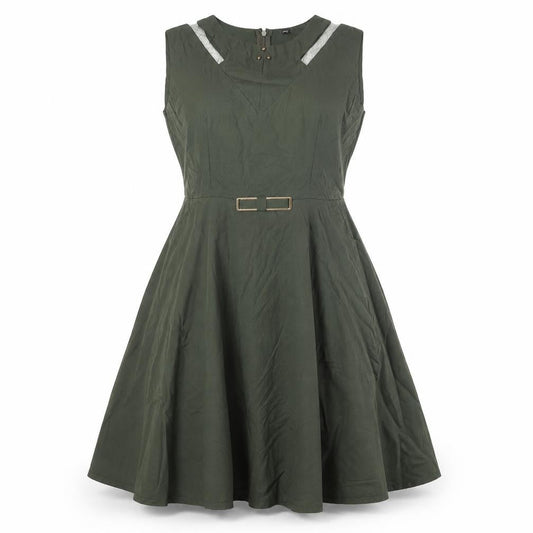 Preworn Womens Green Cotton Fit & Flare Size 2XL Round Neck Zip - Mesh Detail