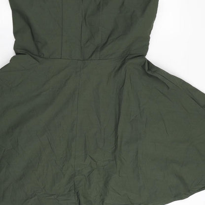 Preworn Womens Green Cotton Fit & Flare Size 2XL Round Neck Zip - Mesh Detail