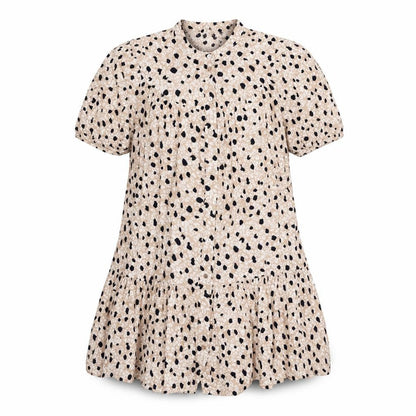 Primark Womens Beige Animal Print Viscose Shirt Dress Size 12 Round Neck Button - Leopard Print