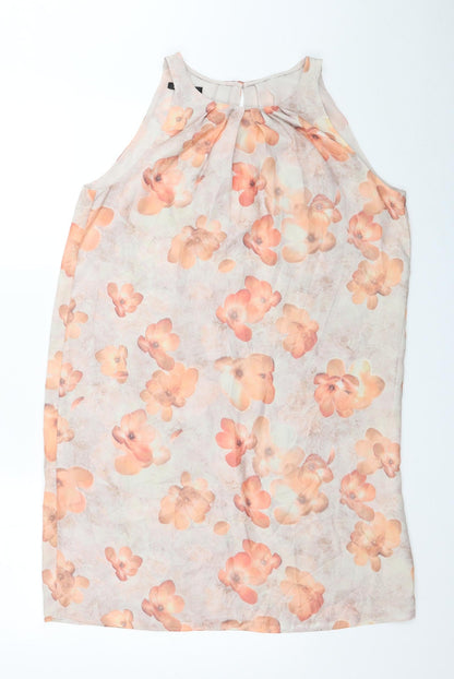 Mango Womens Beige Floral Polyester Tank Dress Size M Boat Neck Button