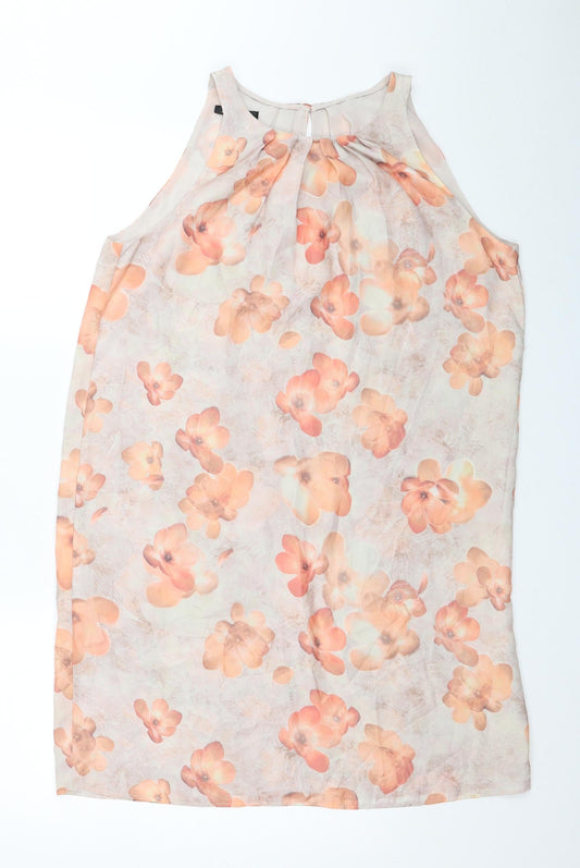 Mango Womens Beige Floral Polyester Tank Dress Size M Boat Neck Button