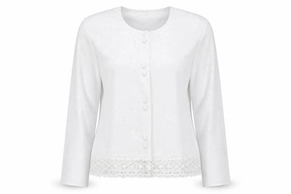 Preston Womens White Floral Polyester Basic Button-Up Size L Scoop Neck
