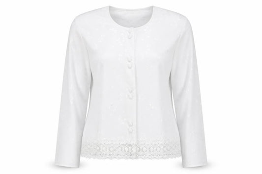 Preston Womens White Floral Polyester Basic Button-Up Size L Scoop Neck