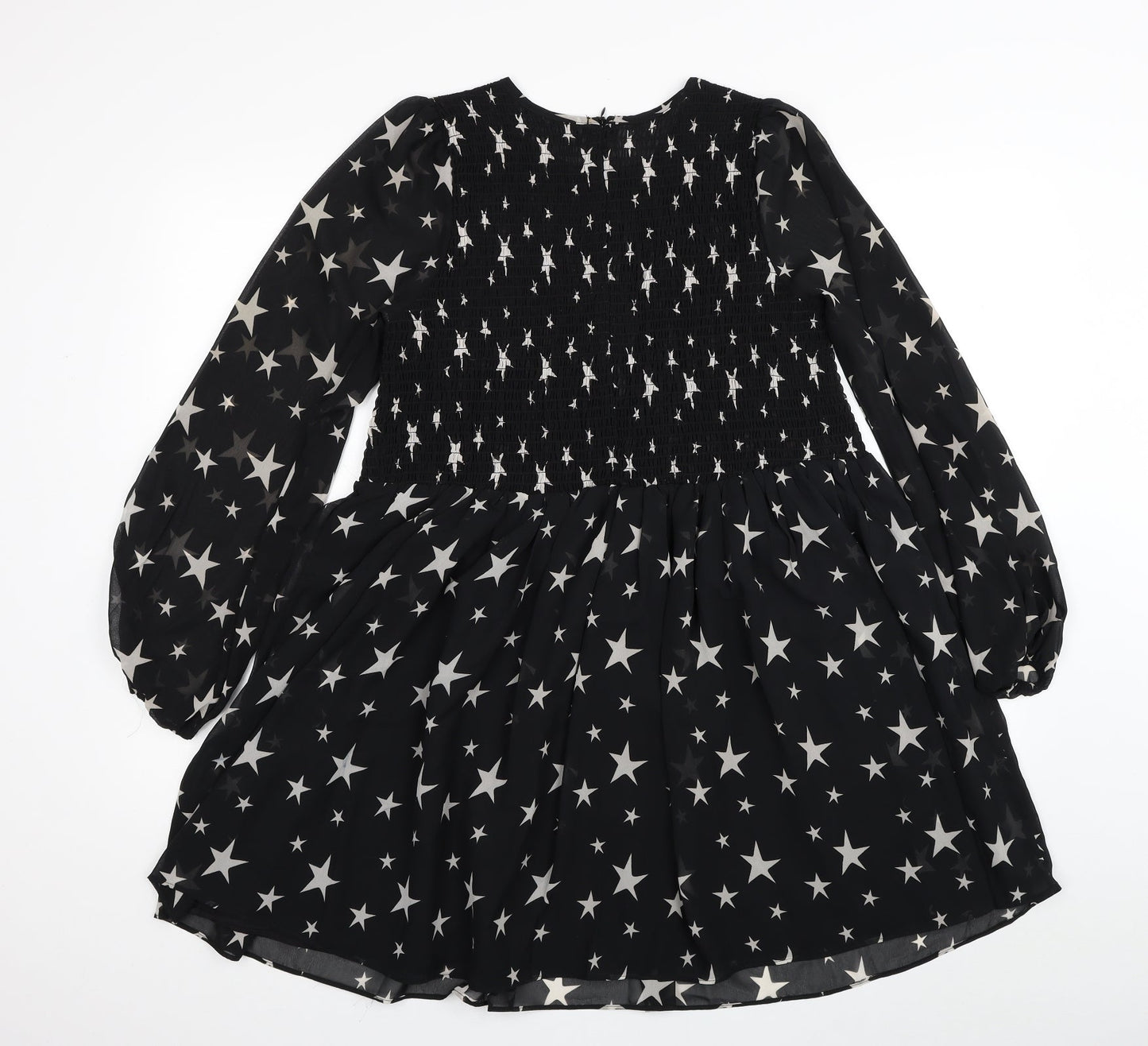 ASOS Womens Black Geometric Polyester Fit & Flare Size 8 Scoop Neck Zip - Star Print