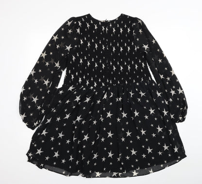 ASOS Womens Black Geometric Polyester Fit & Flare Size 8 Scoop Neck Zip - Star Print