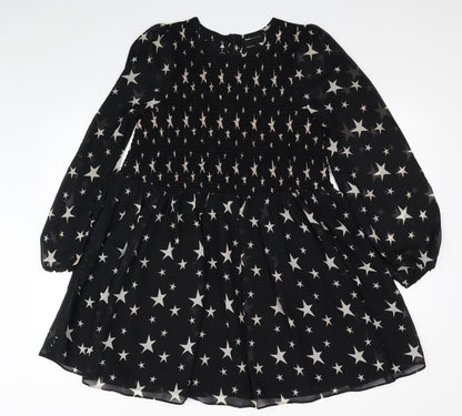 ASOS Womens Black Geometric Polyester Fit & Flare Size 8 Scoop Neck Zip - Star Print