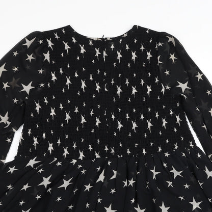 ASOS Womens Black Geometric Polyester Fit & Flare Size 8 Scoop Neck Zip - Star Print