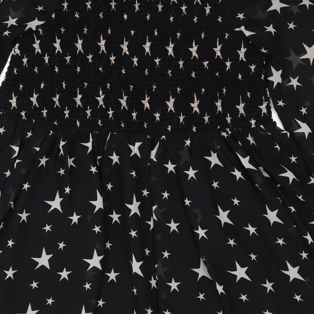 ASOS Womens Black Geometric Polyester Fit & Flare Size 8 Scoop Neck Zip - Star Print