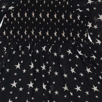 ASOS Womens Black Geometric Polyester Fit & Flare Size 8 Scoop Neck Zip - Star Print