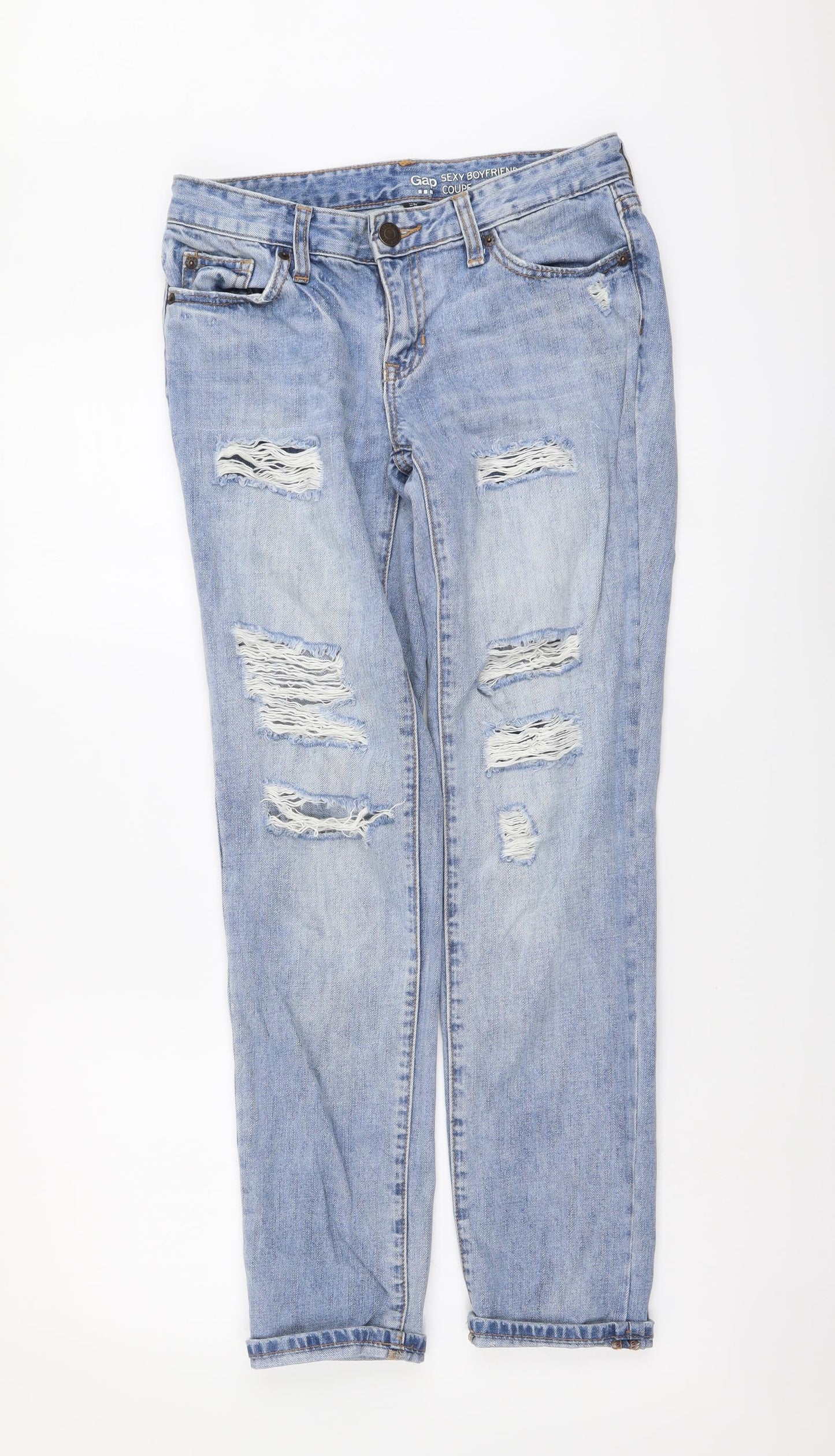 Gap Womens Blue Cotton Boyfriend Jeans Size 4 L28 in Regular Button