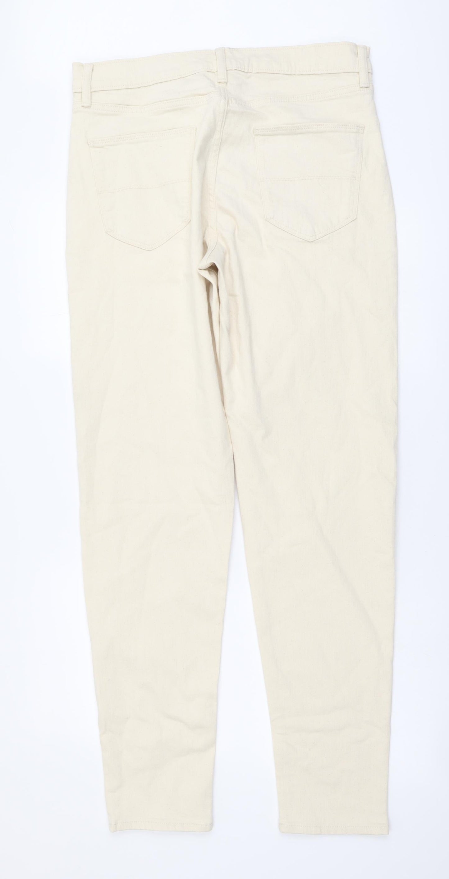 Marks and Spencer Mens Beige Cotton Tapered Jeans Size 32 in L33 in Regular Button