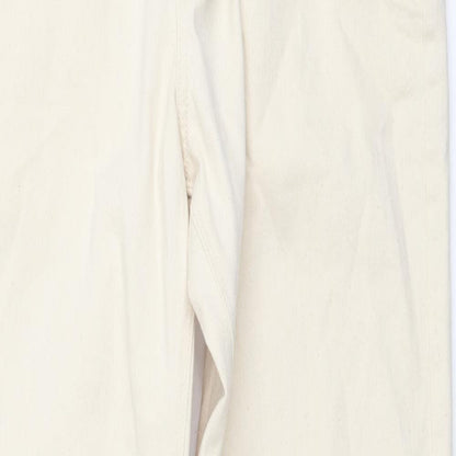 Marks and Spencer Mens Beige Cotton Tapered Jeans Size 32 in L33 in Regular Button