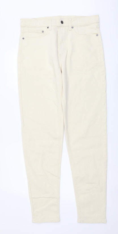 Marks and Spencer Mens Beige Cotton Tapered Jeans Size 32 in L33 in Regular Button