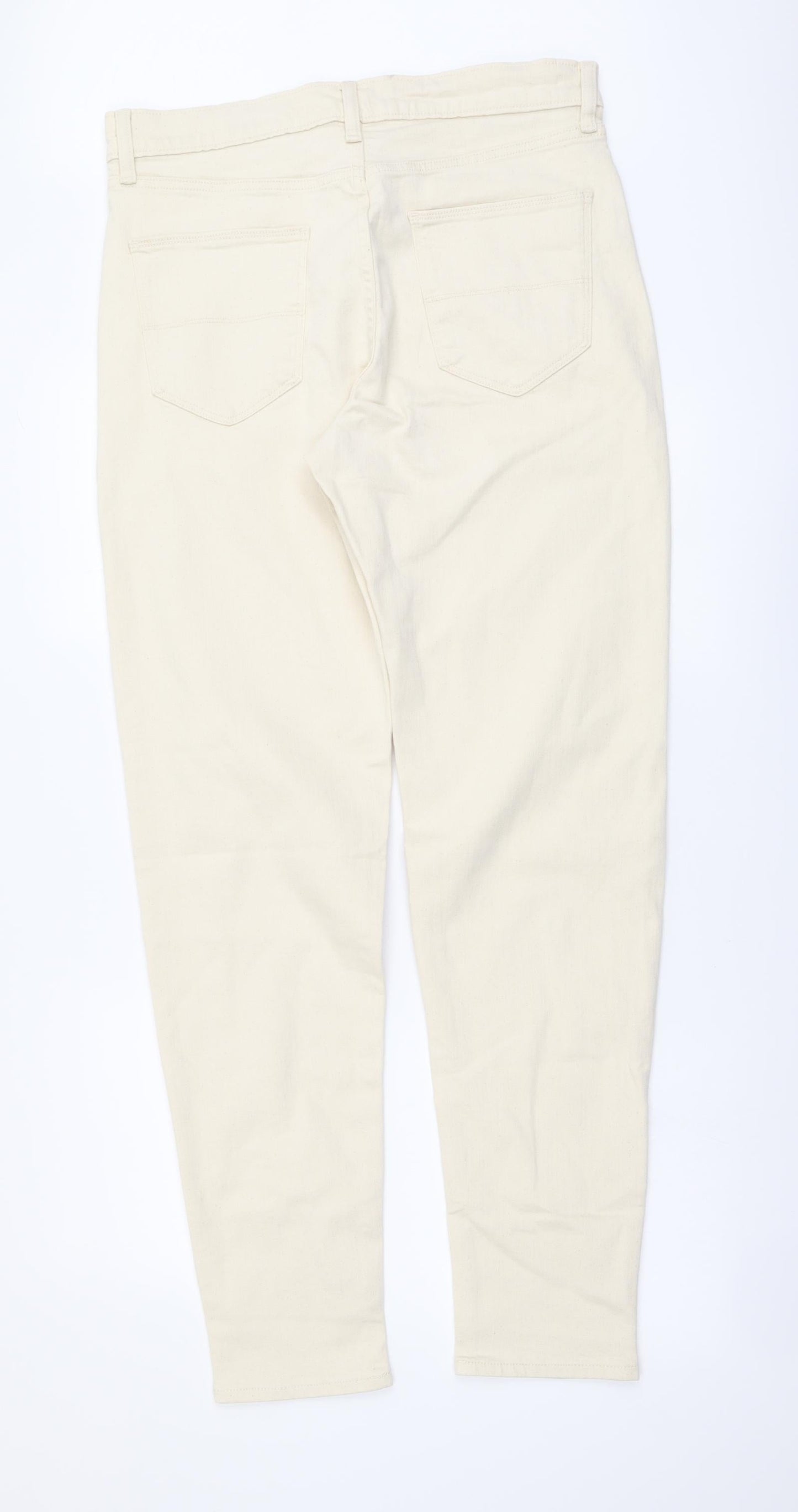 Marks and Spencer Mens Beige Cotton Tapered Jeans Size 32 in L33 in Regular Button