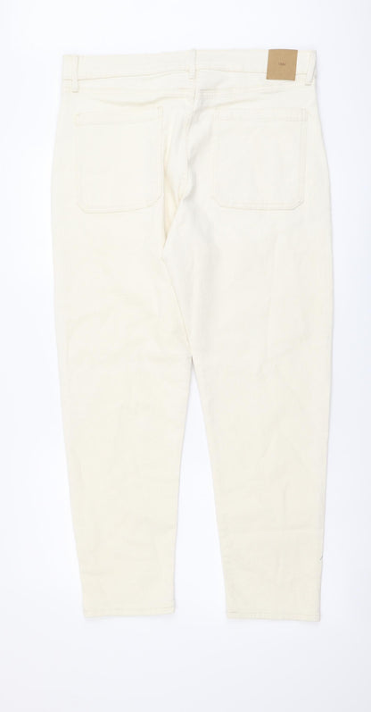 Marks and Spencer Womens Beige Cotton Tapered Jeans Size 34 in L29 in Regular Button