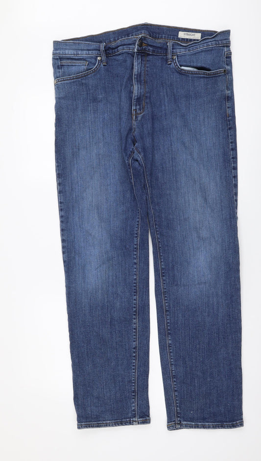 Marks and Spencer Mens Blue Cotton Straight Jeans Size 36 in L31 in Regular Button