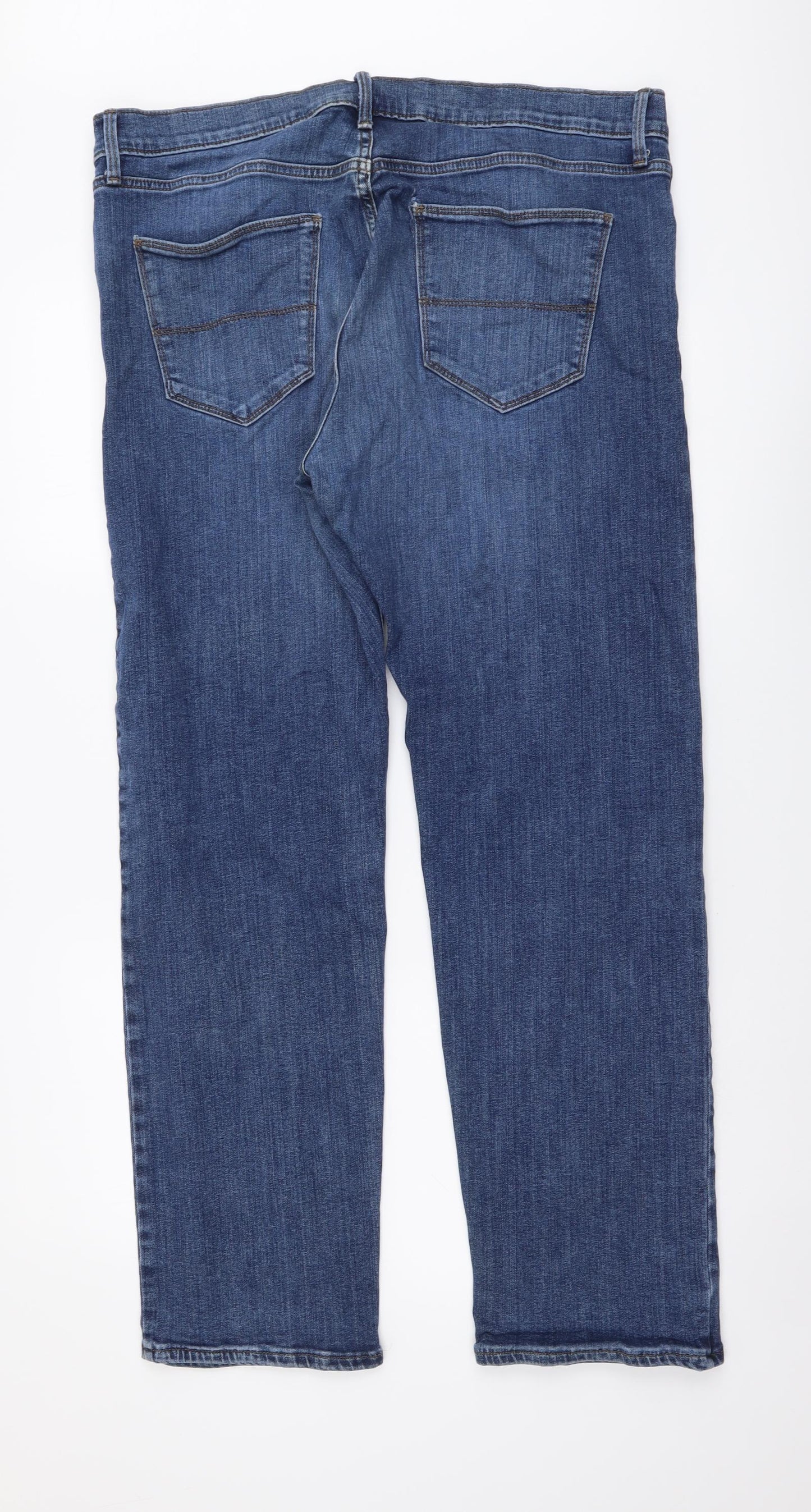 Marks and Spencer Mens Blue Cotton Straight Jeans Size 36 in L31 in Regular Button