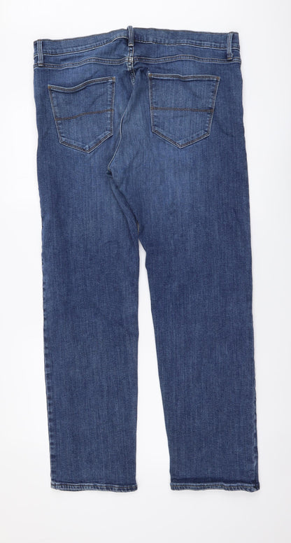 Marks and Spencer Mens Blue Cotton Straight Jeans Size 36 in L31 in Regular Button