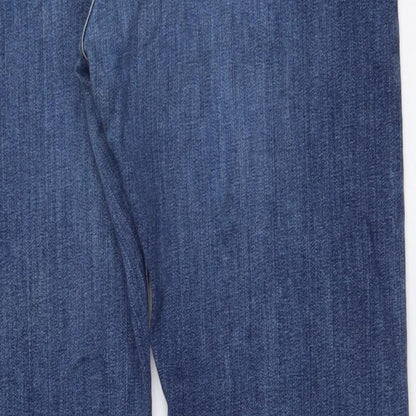 Marks and Spencer Mens Blue Cotton Straight Jeans Size 36 in L31 in Regular Button