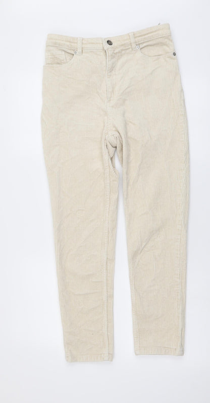 Monki Womens Beige Cotton Straight Jeans Size S L26 in Slim Button