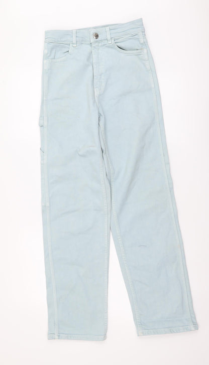 Zara Womens Blue Cotton Straight Jeans Size XS L29 in Regular Button