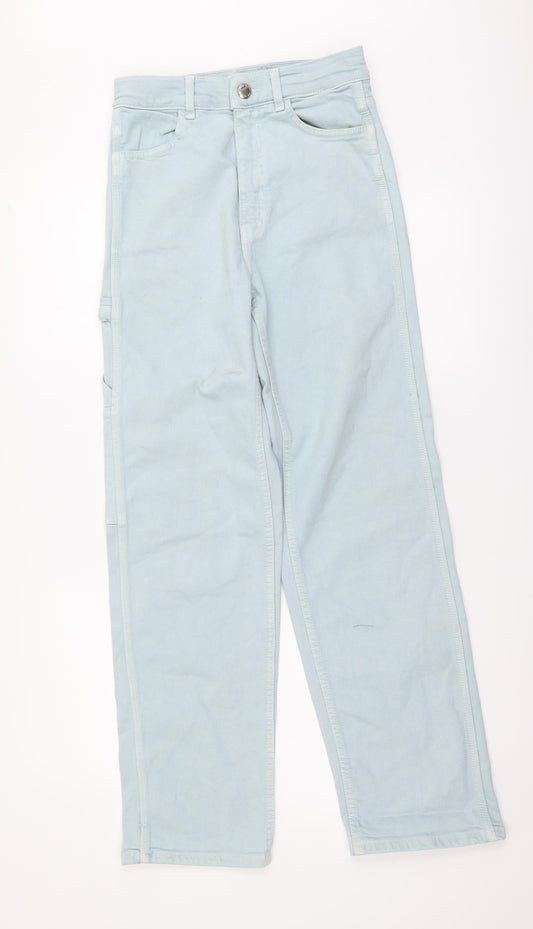 Zara Womens Blue Cotton Straight Jeans Size XS L29 in Regular Button