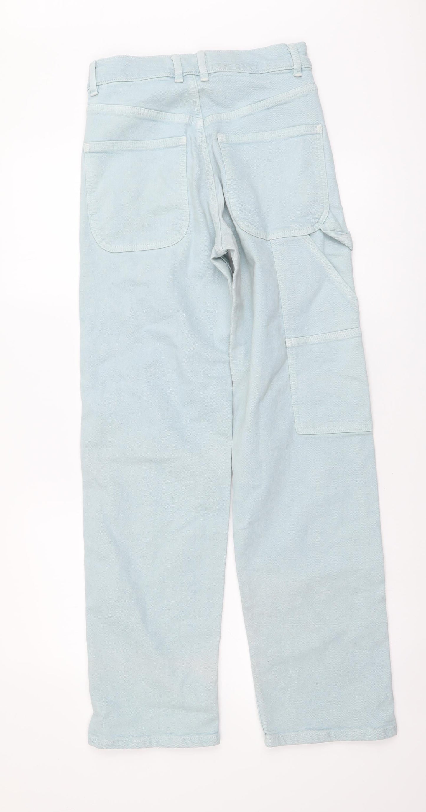 Zara Womens Blue Cotton Straight Jeans Size XS L29 in Regular Button