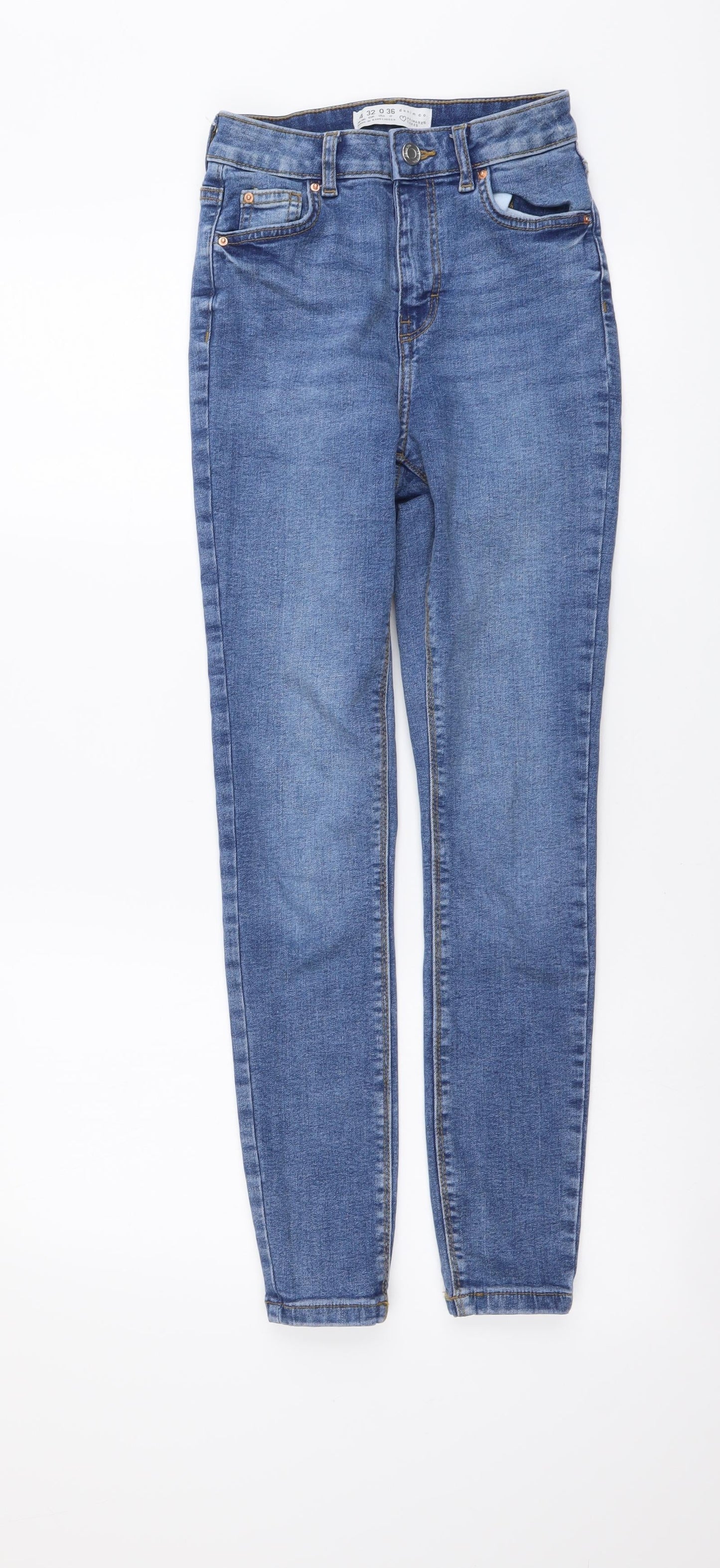 Denim & Co. Womens Blue Cotton Skinny Jeans Size 4 L26 in Regular Button