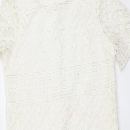 River Island Womens Ivory Geometric Polyester A-Line Size 8 Round Neck Zip