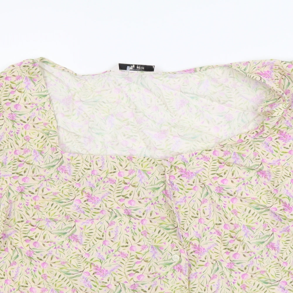 TU Womens Multicoloured Floral Viscose Basic Button-Up Size 10 Scoop Neck