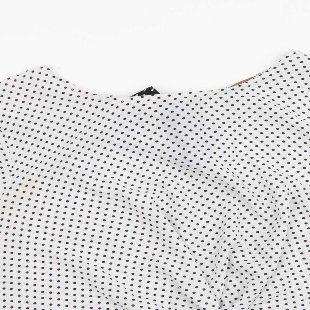 Ashua Womens White Polka Dot Polyester Basic Blouse Size L Round Neck
