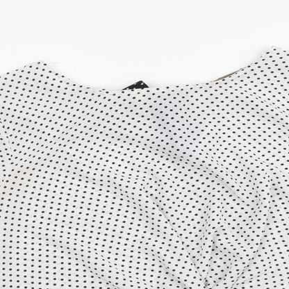 Ashua Womens White Polka Dot Polyester Basic Blouse Size L Round Neck