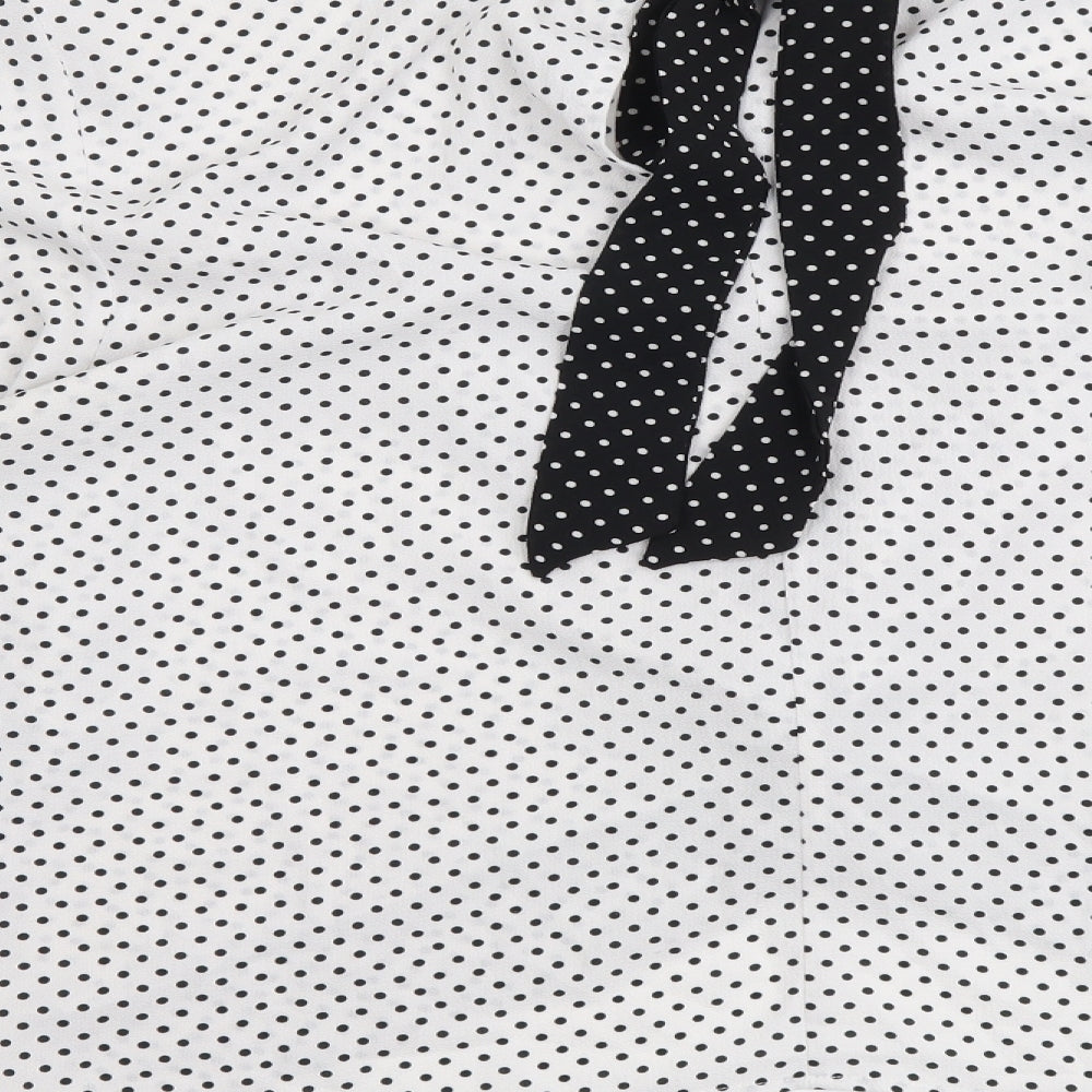 Ashua Womens White Polka Dot Polyester Basic Blouse Size L Round Neck