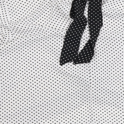 Ashua Womens White Polka Dot Polyester Basic Blouse Size L Round Neck