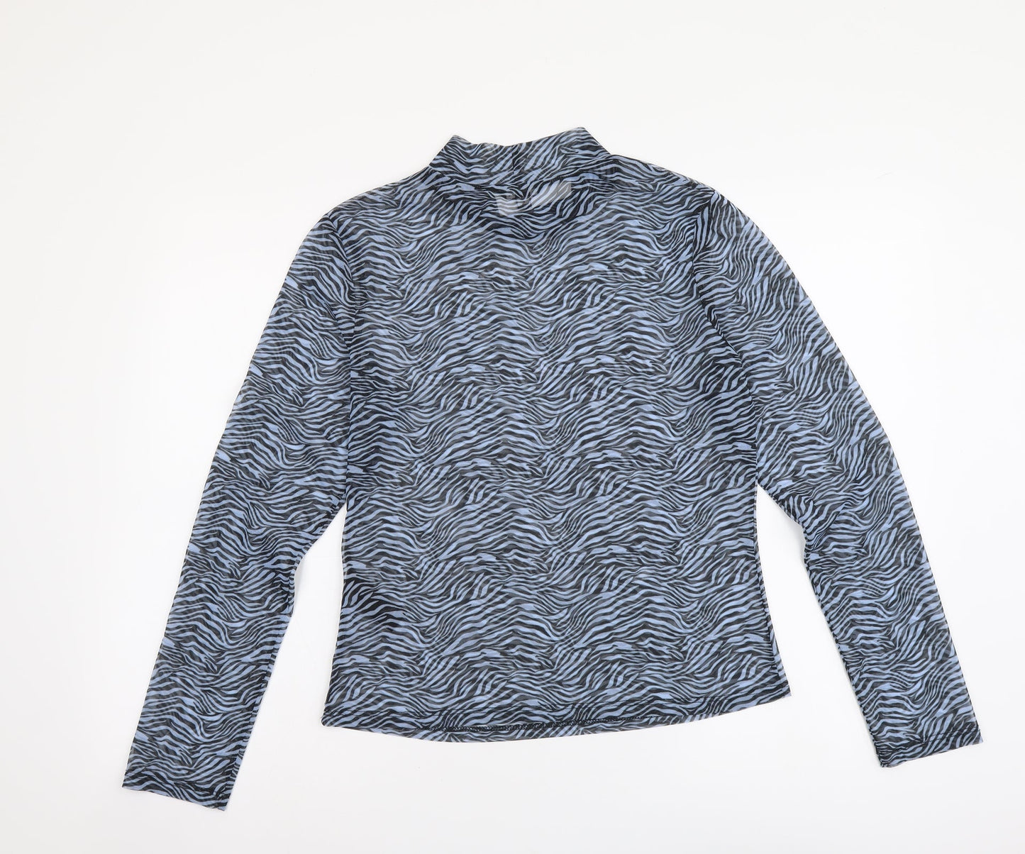 Miss Selfridge Womens Blue Animal Print Polyester Basic Polo Size 16 Mock Neck - Zebra Pattern