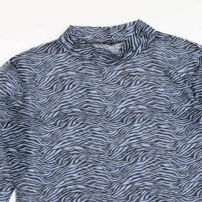 Miss Selfridge Womens Blue Animal Print Polyester Basic Polo Size 16 Mock Neck - Zebra Pattern