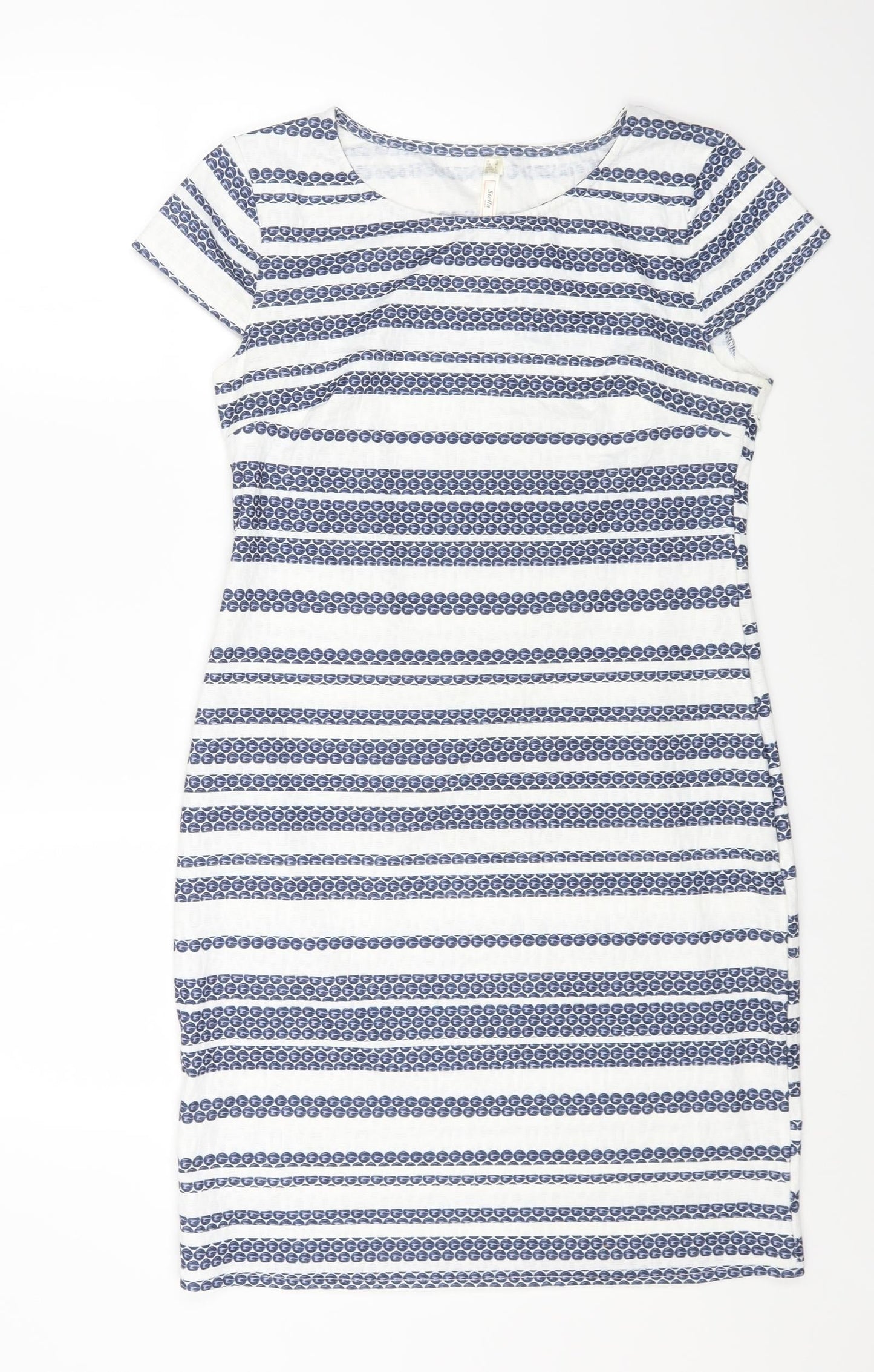 Stella Womens White Striped Polyester A-Line Size 12 Round Neck Zip