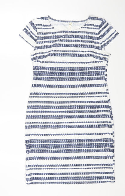 Stella Womens White Striped Polyester A-Line Size 12 Round Neck Zip